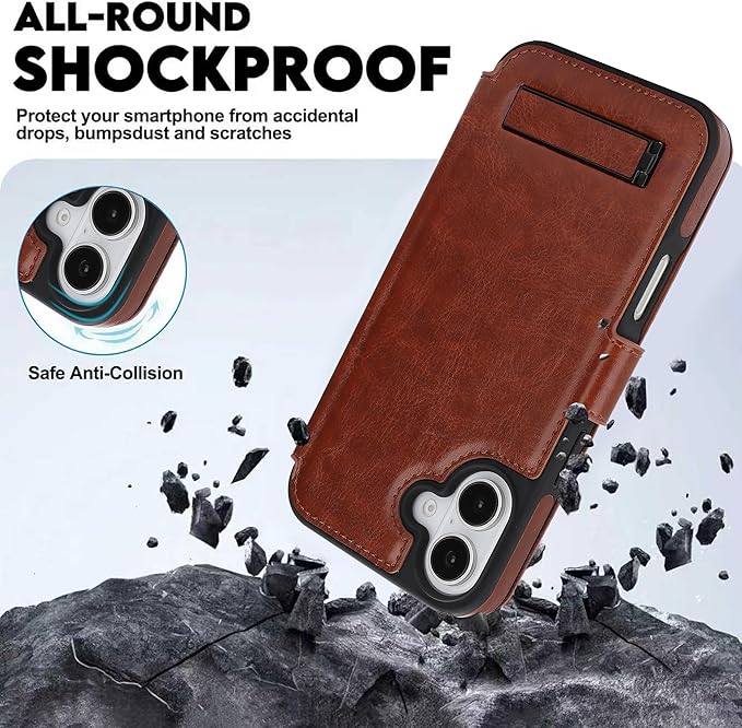 CIVICASE for iPhone 17 Wallet Case with Stand,PU Leather Flip Credit Card Holder Slots (RFID Blocking),Compatible with Magsafe Magnetic Holder Phone Cover Women Men,Dark Brown
