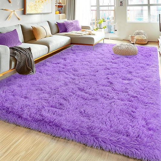 Ultra Fluffy Rug for Living Room Bedroom, 5x7 Fuzzy Large Area Rug for Living Room, Plush Soft Shag Carpet for Girl Boy Kids, Non Slip Rug Modern Indoor Home Decor Aesthetic, Purple