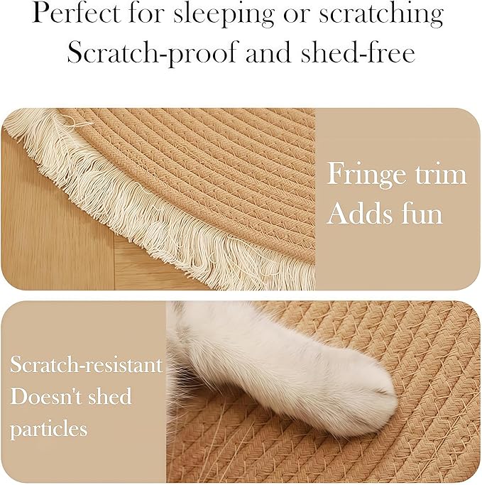 Cotton Rope Area Rug for Cats, Cat Scratching Rug, Washable Round Vintage Reversible Woven Tassel Rug, Soft and Stylish Home Accent, Easy Clean, Multiple Sizes (Coffee, 24" (60cm))