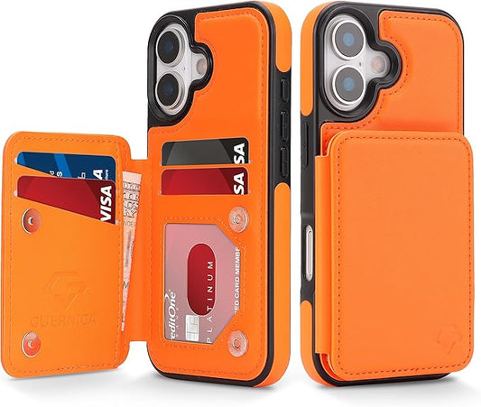 GUERNICA for iPhone 17 (6.1") Case Wallet with Card Holder, RFID Blocking Leather Protection, Shockproof Women Men Phone Case for Apple 17, Orange