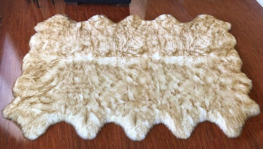 LAMBZY Faux Sheepskin Hypoallergenic Free Shape Silky Shag Rug, Luxury Shaggy Silky Plush Carpet for Bedrooms Rugs Living Room Sofa Floor (Decto 10 Pelts 6'x10', 180x300cm White/Brown Tips)