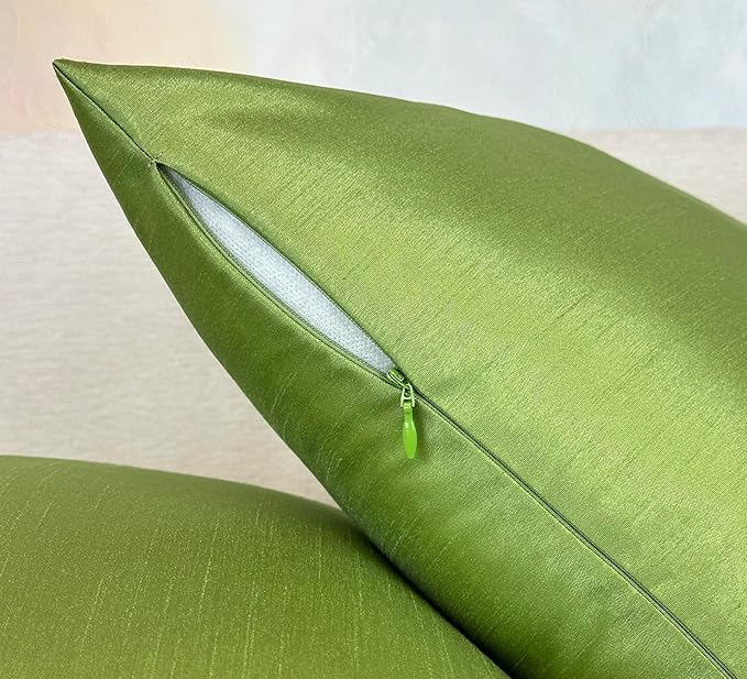 Aiking Home 26x26 Inches Faux Silk Square European Shams, Zipper Closure, Green (Set of 2)