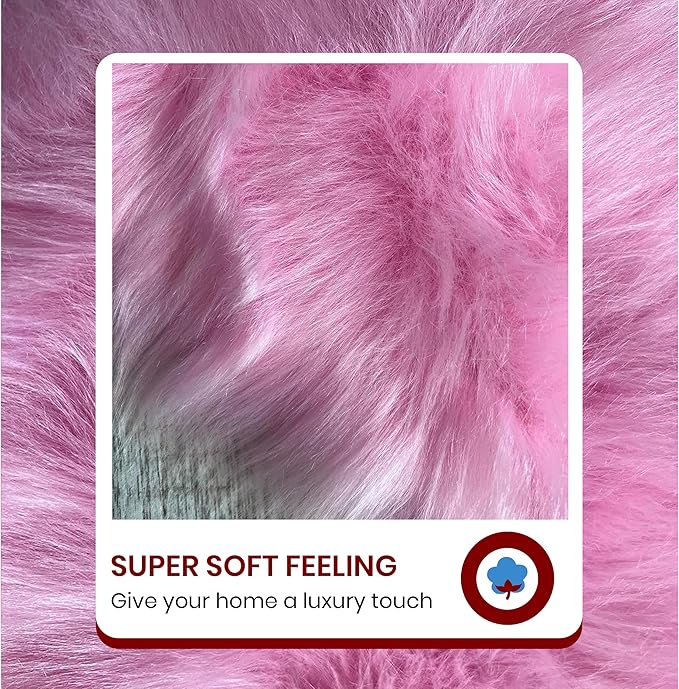 Free Shape Luxury Soft Fluffy Shag Area Rug Single Quarto 4 Pelts 4'x6',120x180 cm - Vegan Fur Ultra Soft Indoor Carpet Nursery Rugs for Bedroom Home Decor, Pink