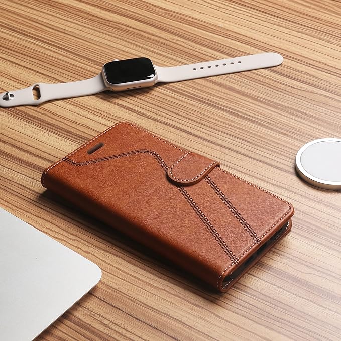 CIVICASE for iPhone 14 Plus Wallet Case,Leather Flip Case [RFID Blocking] Credit Card Holder Folio Magnetic Stand TPU Shockproof Cover Color Matching for iPhone 14 Plus (6.7") Brown