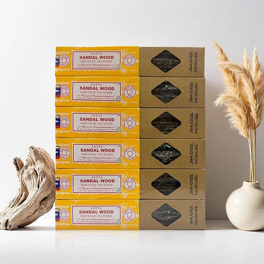 Satya Smudge Incense Stick – Hand-Rolled Indian Masala Incense for Meditation, Yoga & Spiritual Cleansing Pack of 6 (Smudge Sandalwood)