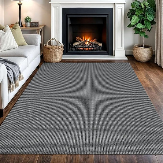 IOHOUZE Washable Area Rug 5x7 Non Slip Rubber Backed Rugs for Living Room, Dining Room Rugs Bedroom Rug, Woven Indoor Floor Carpet for Living Room Nursery Office, Dark Grey