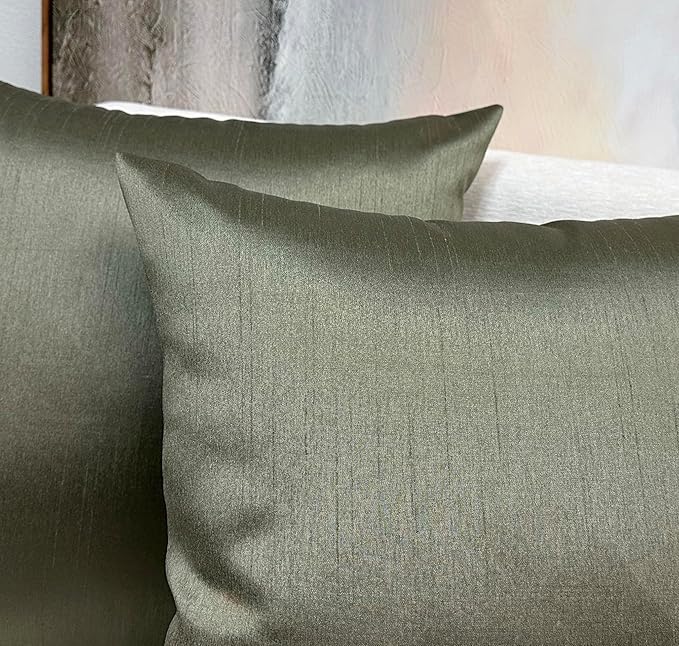 Aiking Home 18x18 Inches Faux Silk Square Throw Pillow Cover, Zipper Closure, Sage (Set of 2)