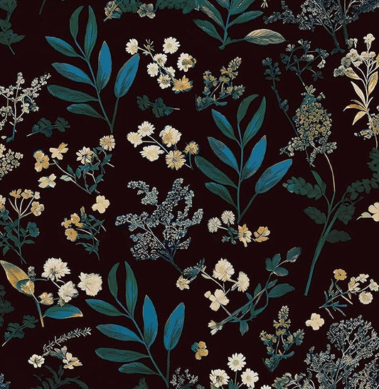 Vintage Wallpaper Peel and Stick Dark Green Floral Wallpaper 17.5'' x 118'' Green Leaf Contact Paper Vinyl Waterproof Self Adhesive Boho Botanical Wall Paper for Bedroom Cabinet Décor