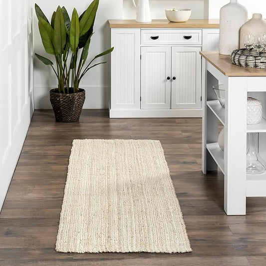 nuLOOM Ashli Solid Farmhouse Jute Runner Rug, 2' 6" x 6', Off-white