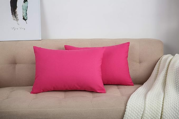 TangDepot Handmade Decorative Solid 100% Cotton Canvas Throw Pillow Covers/Pillow Shams, (12"x18", Hot Pink), 1 Count (Pack of 1)