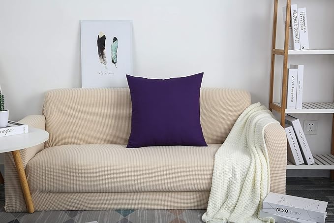 TangDepot Handmade Decorative Solid 100% Cotton Canvas Throw Pillow Covers/Pillow Shams, (18"x18", Purple)