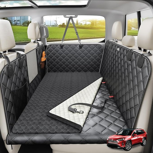 Doglike Dog Car Seat Cover for Back Seat [with Detachable Mat], Hard Bottom Dog Hammock for Car, Pet Bed Extender for 2-4 Large Dogs, Waterproof Seat Protector, L Size Fits for SUV Medium Truck, BK