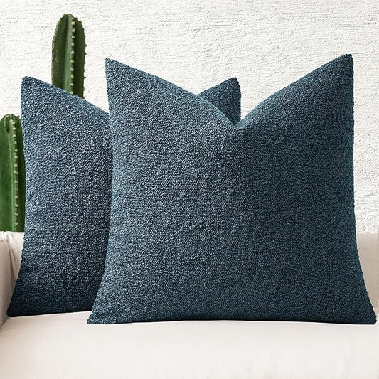 MIULEE 22x22 Inch Decorative Euro Sham Throw Pillows for Bed Set of 2 Textured Boucle Neutral Winter Throw Pillow Covers Dark Blue Accent Solid Euro Couch Pillowcases Sofa Livingroom Home Decor