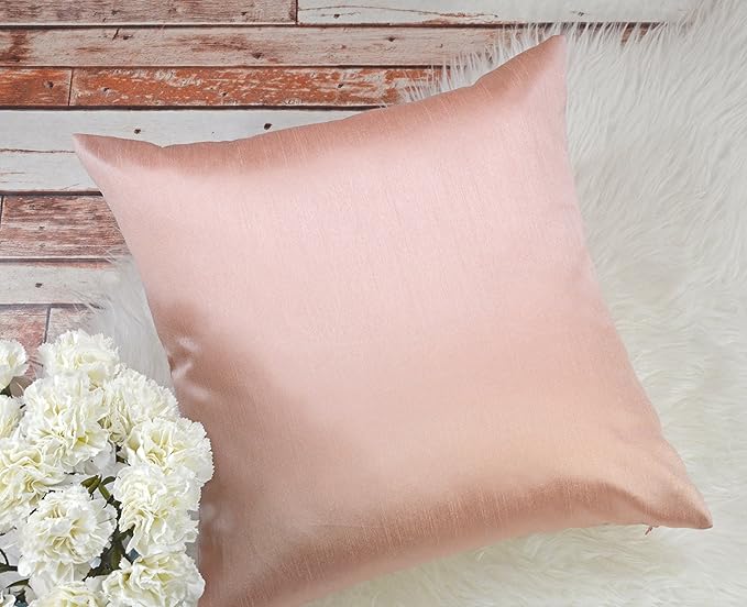 Aiking Home Collection 26x26 Inches Faux Silk Square European Shams, Zipper Closure, Rose Pink (Set of 2)