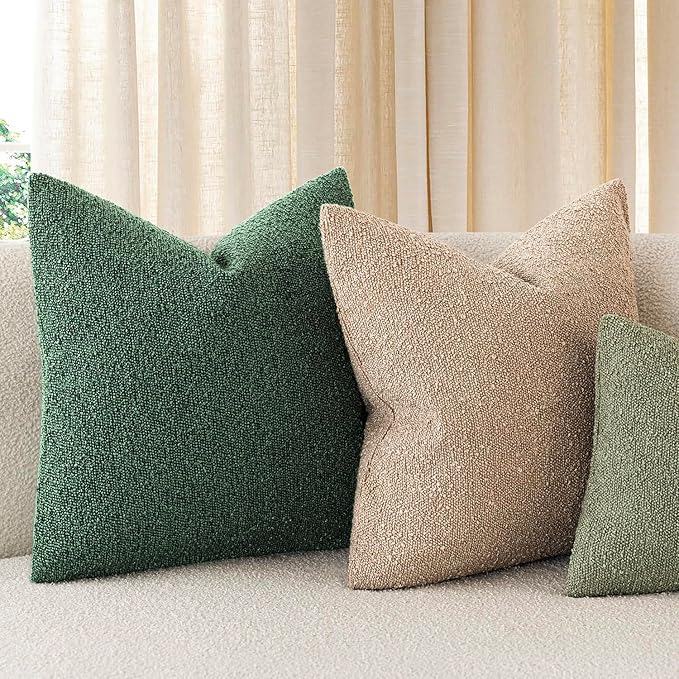 Foindtower Decorative Textured Boucle Throw Pillow Covers Accent Solid Pillow Cases Neutral Soft Cozy Couch Cushion Case for Chair Sofa Bedroom Living Room Home Decor 18x18 Inch,1PC,Pine Green