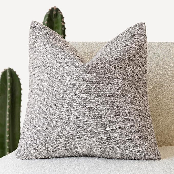 Foindtower Decorative Boucle Throw Pillow Covers Accent Solid Pillow Cases Cozy Soft Textured Couch Cushion Case for Chair Sofa Bedroom Living Room Home Decor 22 x 22 Inch,Neutral Grey