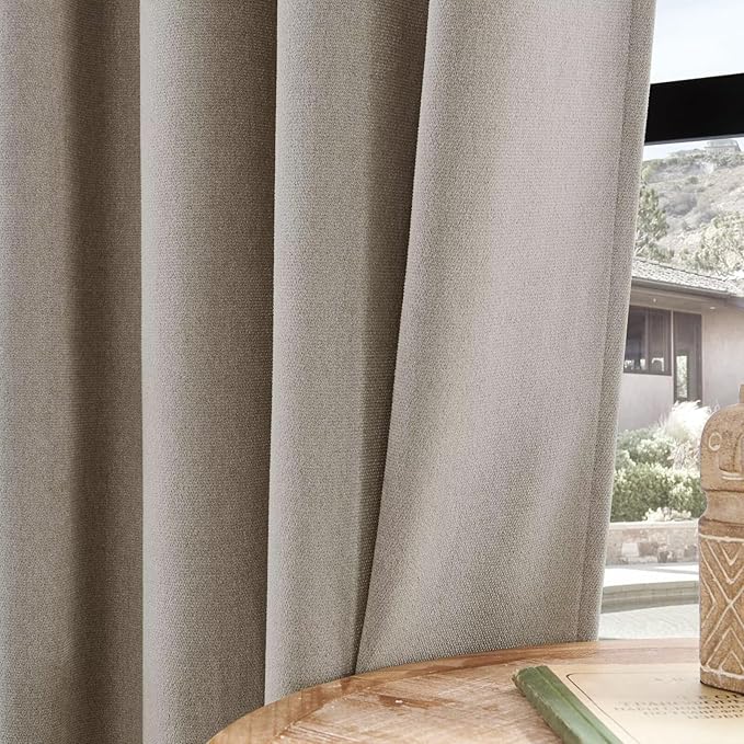 Joydeco Faux Linen Curtains 96 Inch Length 2 Panel Set, Light Filtering Curtains for Bedroom, 52 Inche Wide Living Room Drapes with Rod Pockets (52x96 inch, Linen)