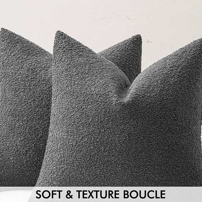 MIULEE 20x20 Inch Decorative Pillow Covers for Couch Bed Set of 2 Textured Boucle Neutral Winter Throw Pillows Dark Gray Accent Solid Cushion Pillowcases Sofa Livingroom Home Decor