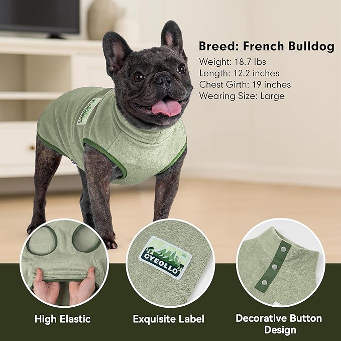 cyeollo Dog Sweaters for Medium Dogs, Turtleneck Stretchy Pullover Fleece Dog Jacket, Warm Lightweight Coat Winter Pet Clothes, Green XL
