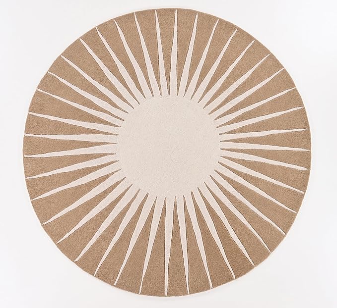 Modern Round Area Rug – Hand-Tufted with 100% NZ Wool, Thick & Soft Circular Carpet for Living Room, Bedroom & Dining Room Decor (Warm Natural, 7' Round)