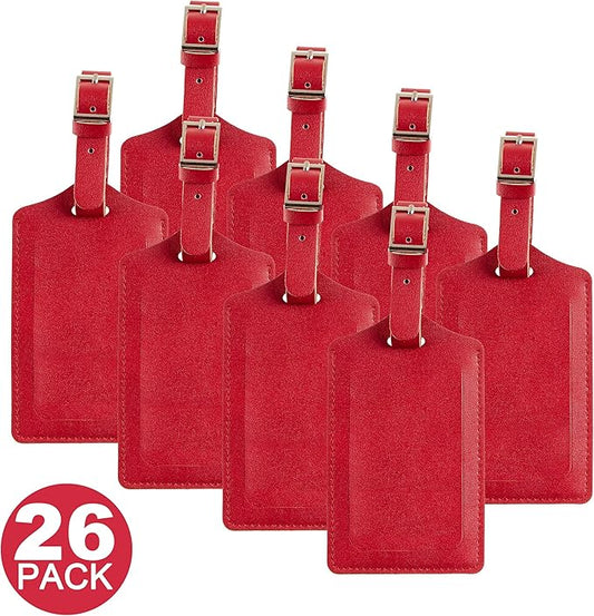 Travelambo 26 Pack Luggage Tags Faux Leather for Suitcases Travel Bag Labels with Protection Cover ID (Red Deep)