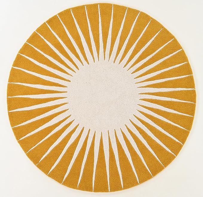 Modern Round Area Rug – Hand-Tufted with 100% NZ Wool, Thick & Soft Circular Carpet for Living Room, Bedroom & Dining Room Decor (Mustard, 8' Round)