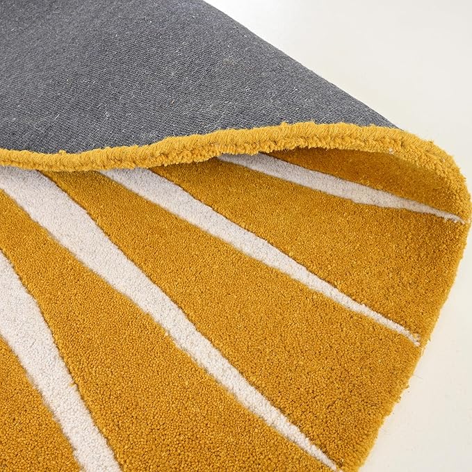 Modern Round Area Rug – Hand-Tufted with 100% NZ Wool, Thick & Soft Circular Carpet for Living Room, Bedroom & Dining Room Decor (Mustard, 4' Round)