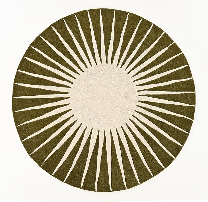 Modern Round Area Rug – Hand-Tufted with 100% NZ Wool, Thick & Soft Circular Carpet for Living Room, Bedroom & Dining Room Decor (Moss Green, 10' Round)