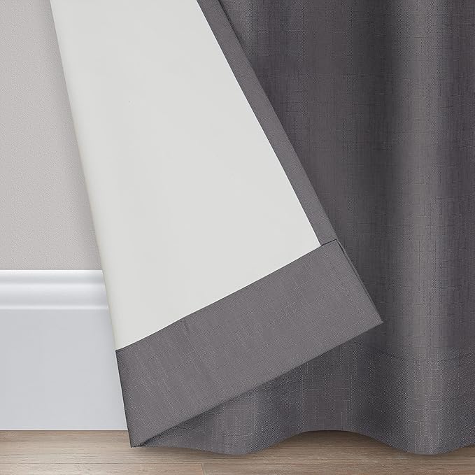 Eclipse Kendall Solid Textured Blackout Thermal Insulated Lining Grommet Window Curtain for Bedroom (1 Panel), 42 in x 63 in, Charcoal
