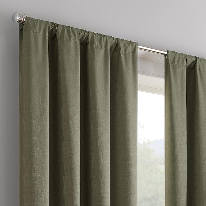 ECLIPSE Kendall Modern Blackout Thermal Rod Pocket Window Curtain for Bedroom or Living Room (1 Panel), 42" x 95", Artichoke