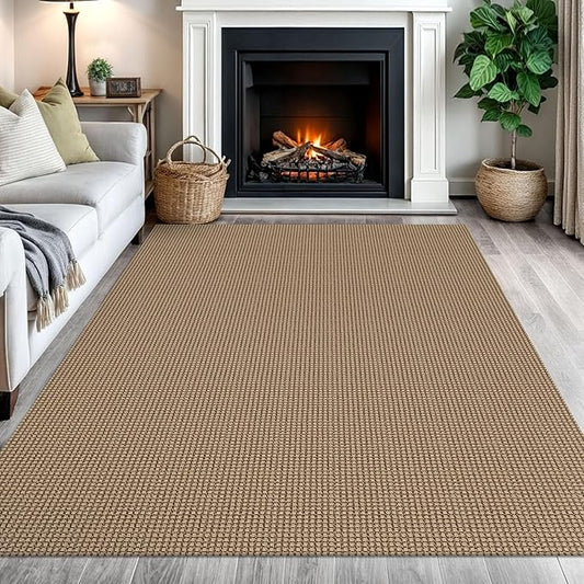 IOHOUZE Washable Area Rug 5x7 Non Slip Rubber Backed Woven Rugs for Living Room, Dining Room Rugs Bedroom Rug, Floor Carpet for Living Room Nursery Office, Orange/Tan/Brown