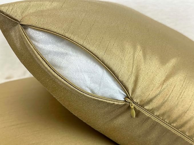Aiking Home 12x18 Inches Faux Silk Rectangular Throw Pillow Cover, Zipper Closure, Brass (Set of 2)
