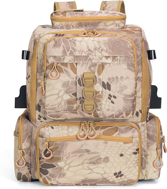 Rabjen Fishing Tackle Backpack, 45L Storage Waterproof Travel Bag Store Fishing Gear with Insulated Top Pocket