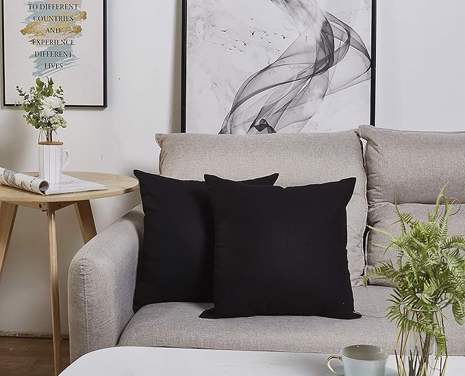 TangDepot Handmade Decorative Solid 100% Cotton Canvas Throw Pillow Covers/Pillow Shams, (14"x14", Black)