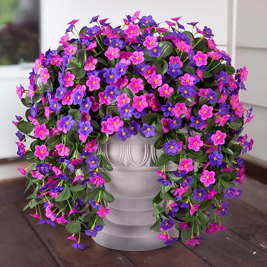 Artificial Fake Hanging Flowers Plants for Outdoor Winter Summer Decoration, 2PCS Faux Silk Daisy Flower Look Real UV Resistant Orchid Vine for Home Outside Garden Wall Indoor(Dark Purple and Fuchsia)