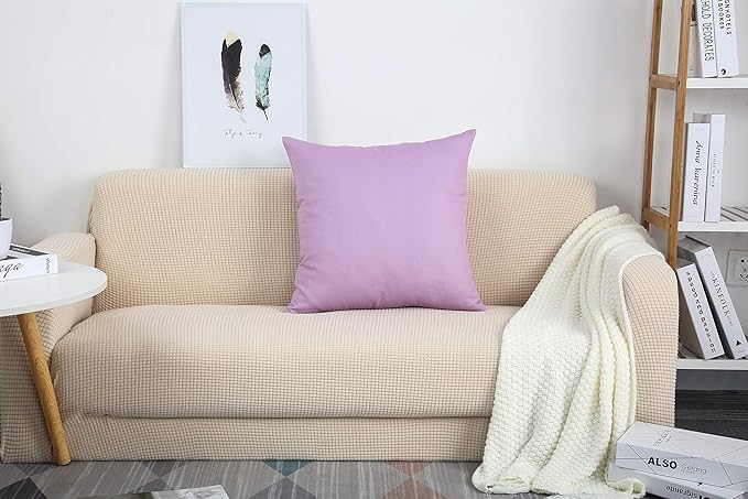 TangDepot Cotton Solid Throw Pillow Covers, 22" x 22" , Light Purple Lavende, 1 Count (Pack of 1)