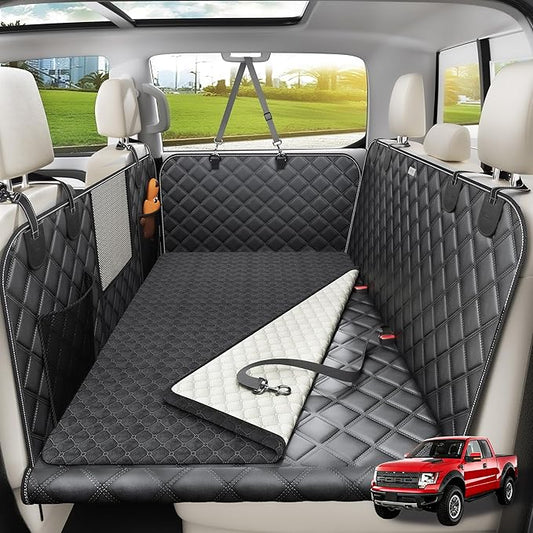 Doglike Dog Car Seat Cover for Back Seat [with Detachable Mat], Hard Bottom Dog Hammock for Car, Pet Bed Extender for 2-4 Large Dogs, Waterproof Seat Protector, XL Size Fits for Crew Cab Truck/SUV, BK