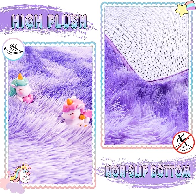 Small Runner Rugs for Bedroom Hallways, 2x4 Runners for Hallways Fluffy Throw Area Rug Non Slip for Bedside Dorm, Shag Rugs for Girls Boys Bedroom, Floor Carpet Runner for Kids Dorm, Tie-Dyed Purple