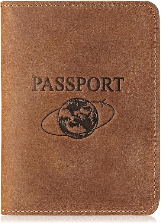 Slim Leather Passport Holder for Men & Women – Vintage Travel Passport Wallet – Lightweight Full-Grain Leather Passport Case with Gift Box, Brown (5.5″ × 4.1″)