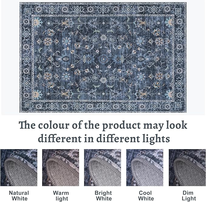 Tangsoo 2.6x12 Washable Long Runner Rug for Hallway Non Slip, Boho Floral Vintage Carpet Runner Rugs for Entryway Kitchen, Floor Low Pile Runners for Laundry Bedroom Alfombra Blue Black Farmhouse