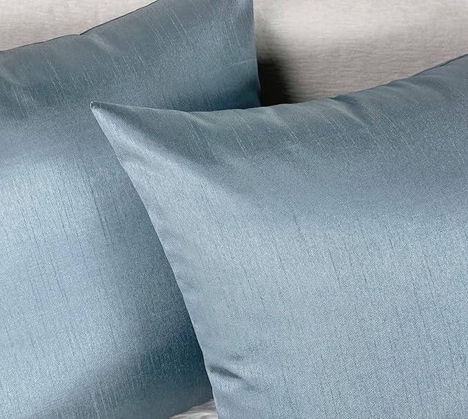 Aiking Home 24x24 Inches Faux Silk Square European Shams, Zipper Closure, Slate (Set of 2)