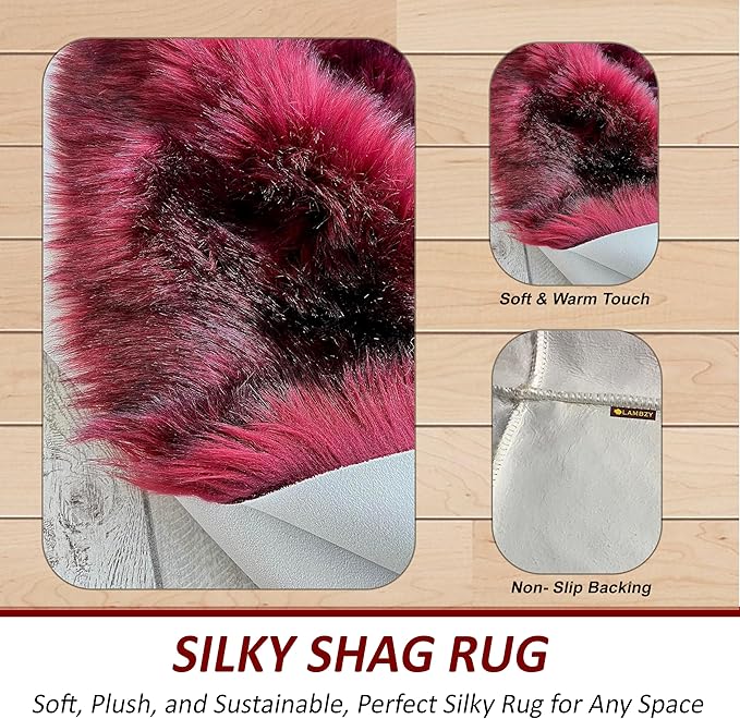 Free Shape Luxury Soft Fluffy Shag Area Rug Single 2'x3',60x90 cm - Vegan Fur Ultra Soft Indoor Carpet Nursery Rugs for Bedroom Home Decor, Burgundy
