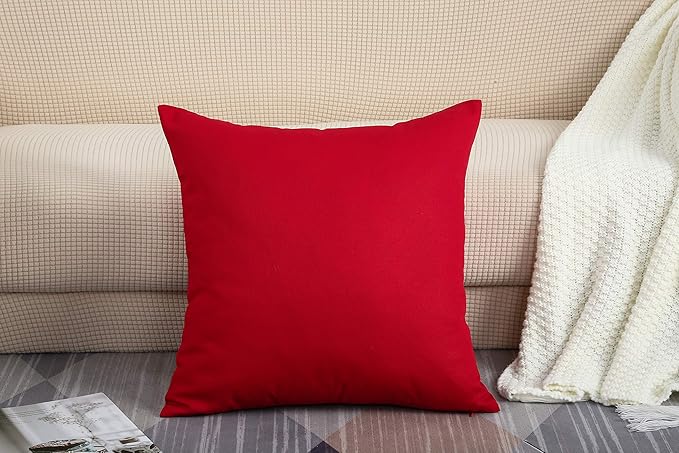 TangDepot Handmade Decorative Solid 100% Cotton Canvas Throw Pillow Covers/Pillow Shams, (24"x24", Christmas Red)