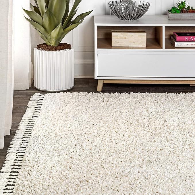 JONATHAN Y Mercer Shag Plush Tassel Cream Indoor Area Rug, 8x10, Contemporary, Modern, Easy-Cleaning for Living Room, Bedroom, Kitchen, Pet Friendly, Non-Shedding (MCR100D-8)