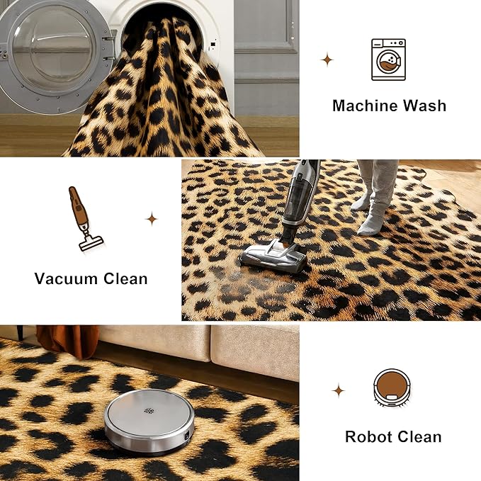 AROGAN Premium Leopard Print Rug 6.2x7 Feet, Faux Fur Cheetah Rug, Non-Slip Animal Print Hide Leopard Skin Area Rug for Bedroom Living Room Home Decor