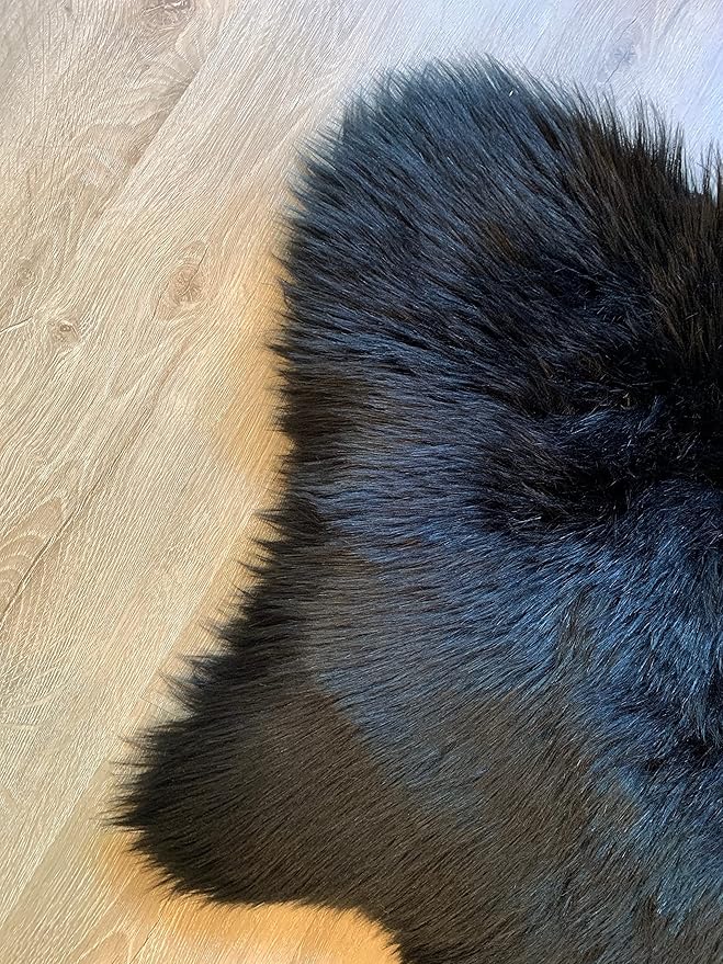 LAMBZY Faux Sheepskin Super Soft Hypoallergenic Silky Shag Rug for Living Room, Kids Room, Sofa (Duo Decto 12 Pelts 6'x12', Black)