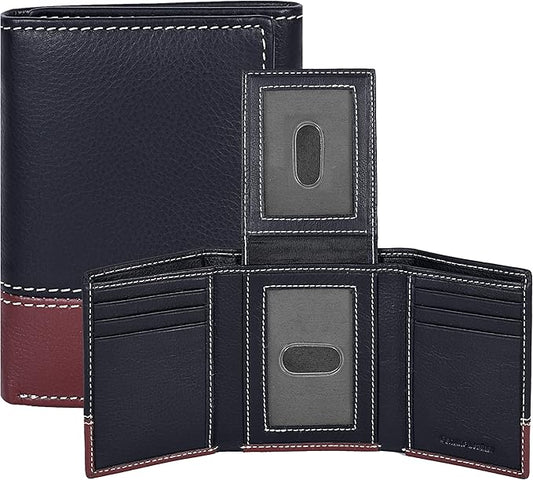 Real Leather Mens Trifold Wallet RFID Blocking Slim Minimalist Front Pocket - Thin & Stylish with ID Window in Gift Box