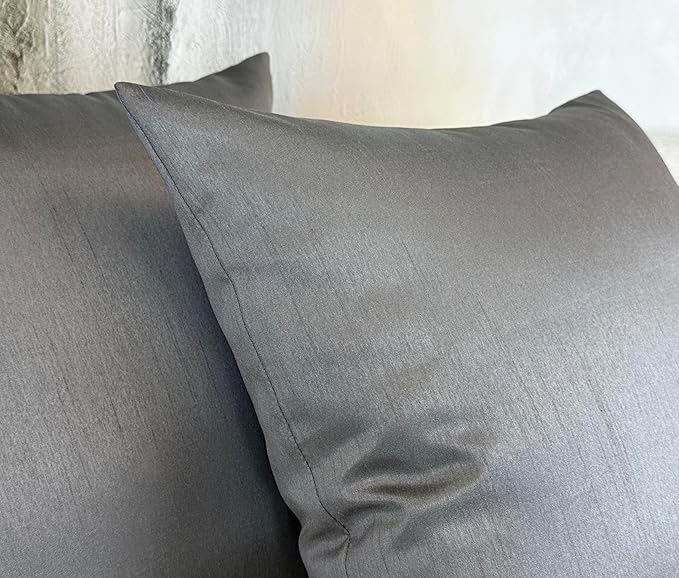 Aiking Home 18x18 Inches Faux Silk Square Throw Pillow Cover, Zipper Closure, Charcoal (Set of 2)