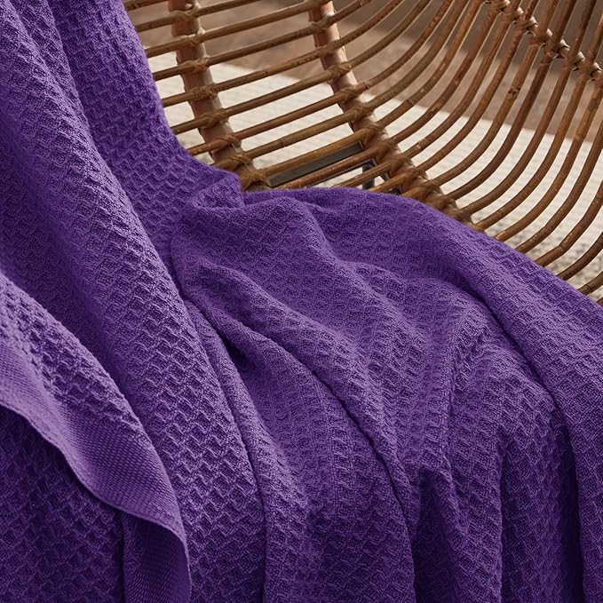 Bedsure Gentlesoft 100% Cotton Blanket Twin XL Size for College Dorm - Breathable and Soft, Waffle Weave Twin Blanket for Summer, Dorm Room Essentials, Purple, 66x90 inches