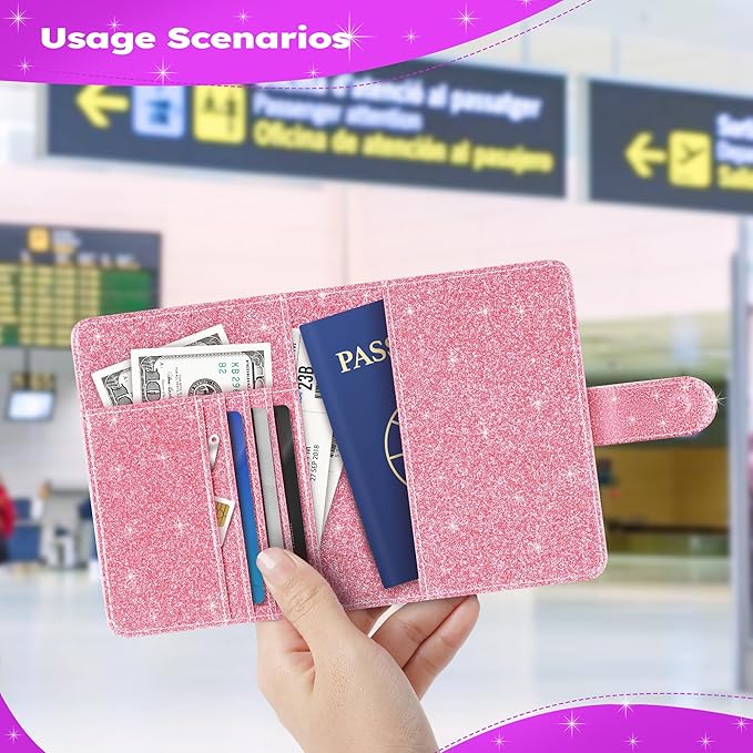 Real Leather Wallet Passport Cover with Credit Card Slots Family Travel (Purple)
